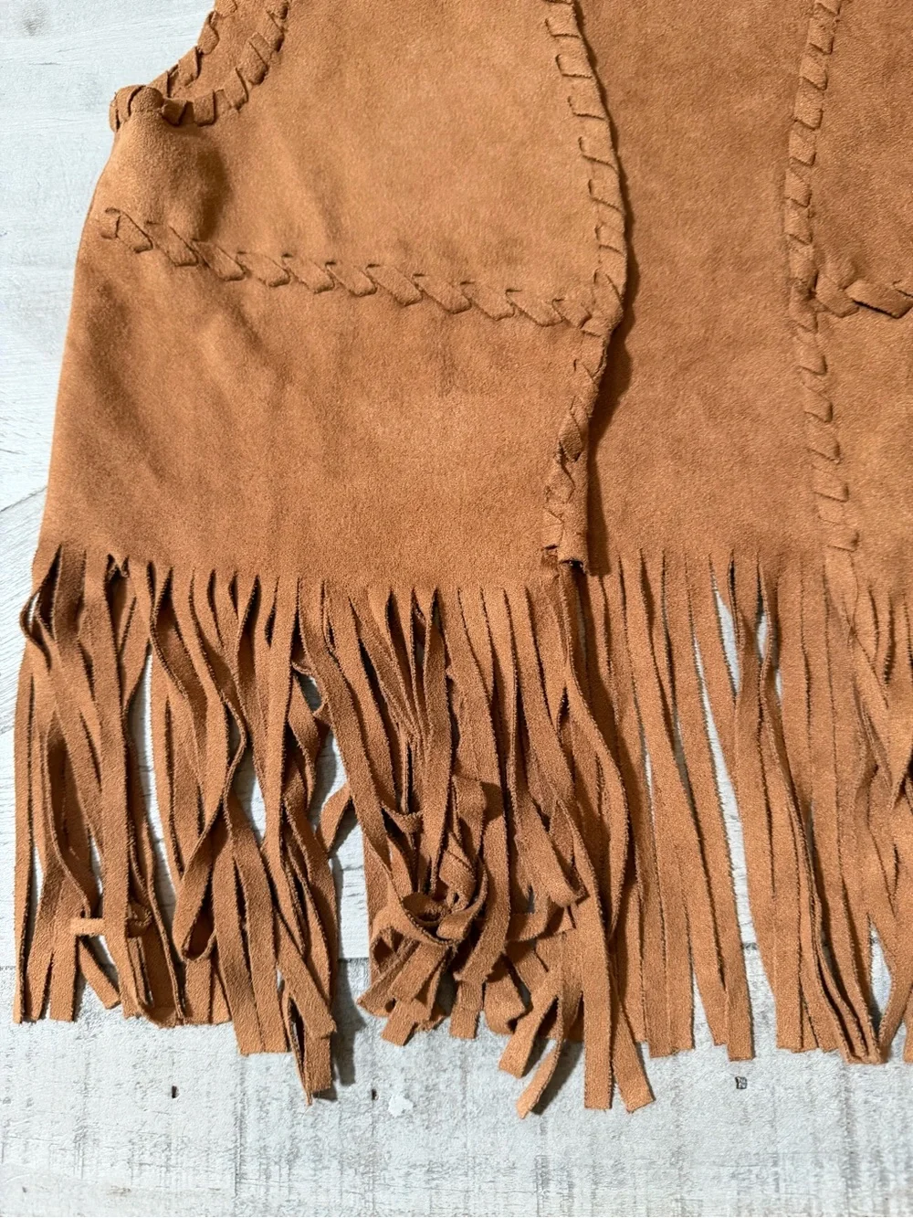 Fornia KIDS Camel Colored Fringe Vest - Faux Suede Unisex Size Extra Small - 7